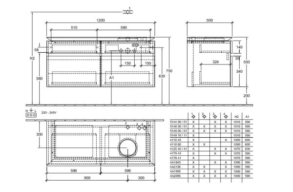 Villeroy&Boch Legato Waschtischunterschrank 120x50cm für Aufsatzwaschtisch, 4 Auszüge B58200DH