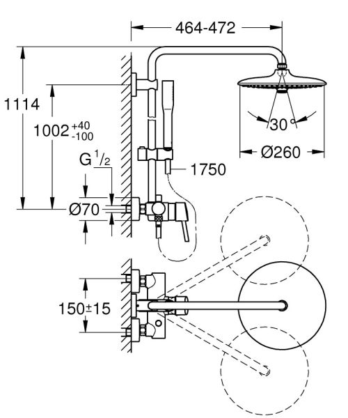 Grohe Euphoria System 260 Duschsystem mit Einhandmischer und Stick Handbrause, chrom