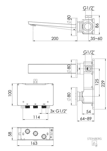 Steinberg Serie 260 vollelektronische Wand-Waschtischarmatur