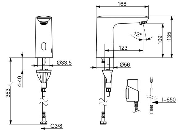 Hansa Hansaelectra Waschtischarmatur Batteriebetrieb, für Kalt/Mischwasser-Anschluss, 123mm, chrom