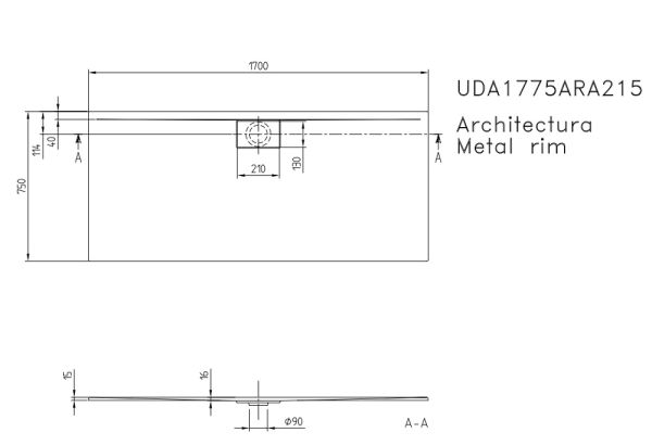 Villeroy&Boch Architectura MetalRim Duschwanne inkl. Antirutsch (VILBOGRIP),170x75cm, weiß UDA1775ARA215GV-01