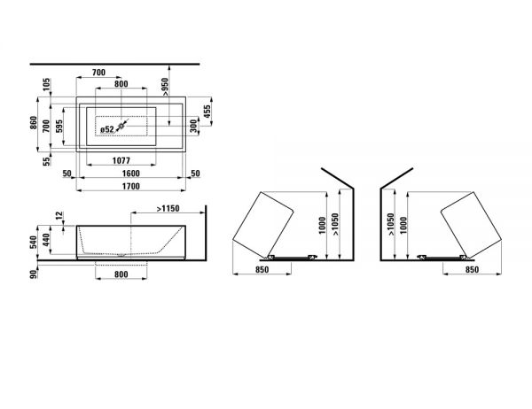 Kartell by Laufen Badewanne mit LED-Beleuchtung, freistehend, Fußende links, 170x86cm, weißH2243320006161_2