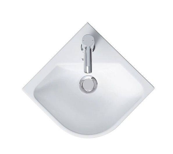 Duravit ME by Starck Eck-Handwaschbecken 43,5x38cm mit Überlauf, 1 Hahnloch, weiß seidenmatt 0722433200