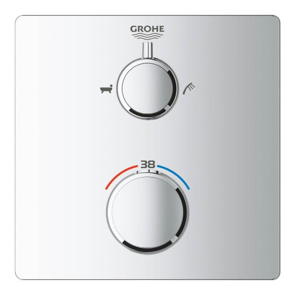 Grohe Grohtherm Thermostat-Wannenbatterie mit integrierter 2-Wege-Umstellung, eckig, chrom