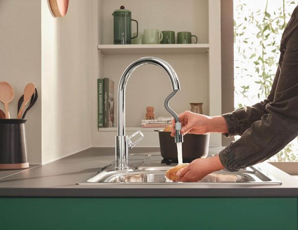 Grohe BauLoop Einhand-Küchenarmatur mit C-Auslauf, ausziehbar, chrom