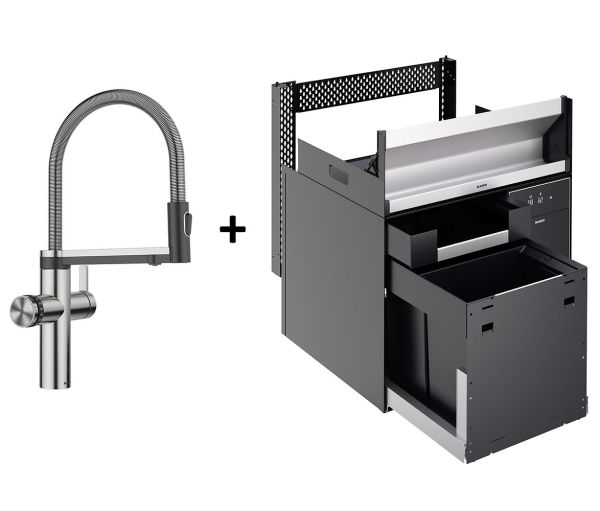 Blanco Choice SET Icona Küchenarmatur & Eimersystem & Wassereinheit rechts, edelstahl gebürstet 527656+527840