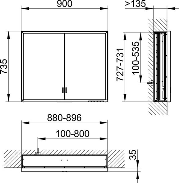 Keuco Royal Lumos Spiegelschrank für Wandeinbau, 2 lange Türen, 90x73,5cm 14313172301