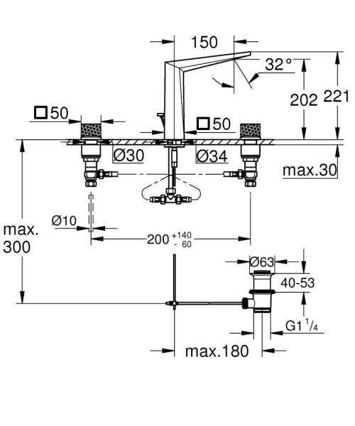 Grohe Allure Brilliant 3-Loch Waschtischarmatur L-Size mit gerändelten Griffen