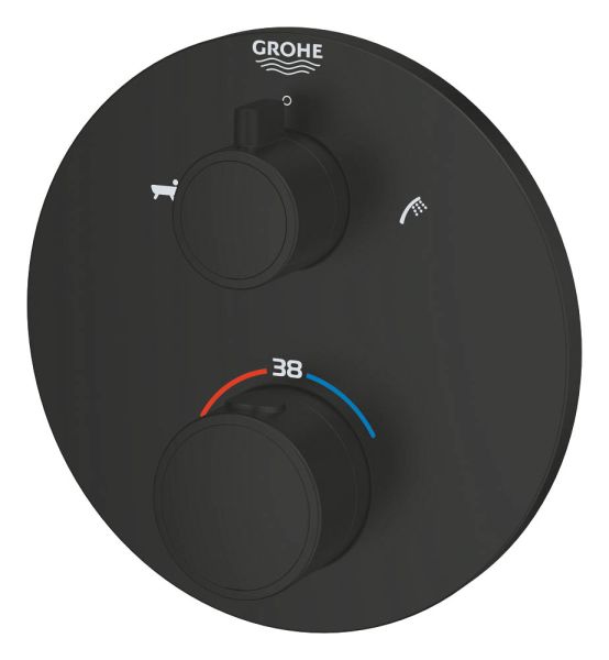 Grohe Grohtherm Thermostat-Wannenbatterie mit integrierter 2-Wege-Umstellung, rund, matt black