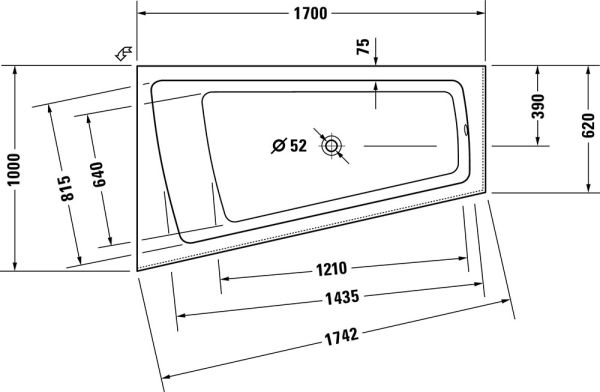 Duravit Paiova Einbau-Badewanne trapezförmig, Rückenschräge links 170x100cm, weiß