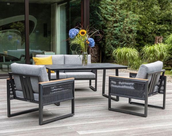 KETTLER OCEAN SKID Casual Dining Esstisch-Set für 4 Personen, anthrazit/hellgrau meliert