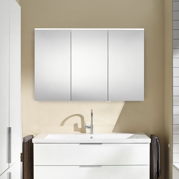 Burgbad Eqio Spiegelschrank mit horizontaler LED-Beleuchtung und 3 Spiegeltüren, weiß hochglanz, rechts SPGS120RF2009 