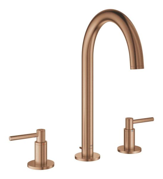 Grohe Atrio 3-Loch Waschtischarmatur L-Size mit Ablaufgarnitur, wassersparend, warm sunset gebürstet 20649DL0