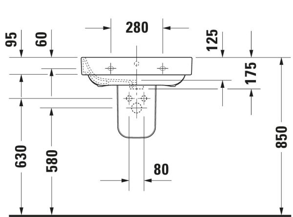 Duravit Happy D.2 Waschtisch 60x47,5cm, mit Überlauf, mit Wondergliss, weiß 23166000001