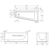 Vorschau: Repabad Seed 160x75 F Eck-Badewanne links, Raumecke rechts