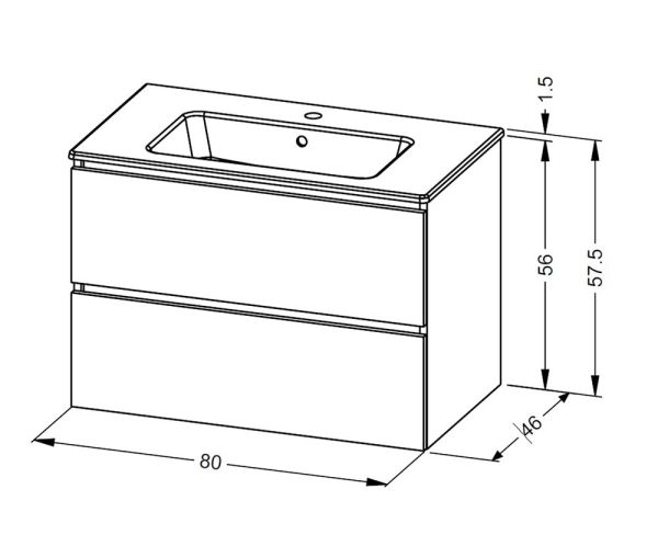 RIHO Spring Glow Waschtisch mit Waschtischunterschrank 80x46cm und Spiegelschrank, 2 Schubladen