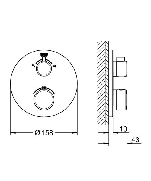 Grohe Grohtherm Thermostat-Wannenbatterie mit integrierter 2-Wege-Umstellung, Rosette rund, chrom