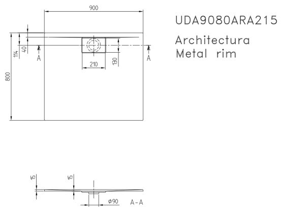 Villeroy&Boch Architectura MetalRim Duschwanne inkl. Antirutsch (VILBOGRIP),90x80cm, weiß UDA9080ARA215GV-01