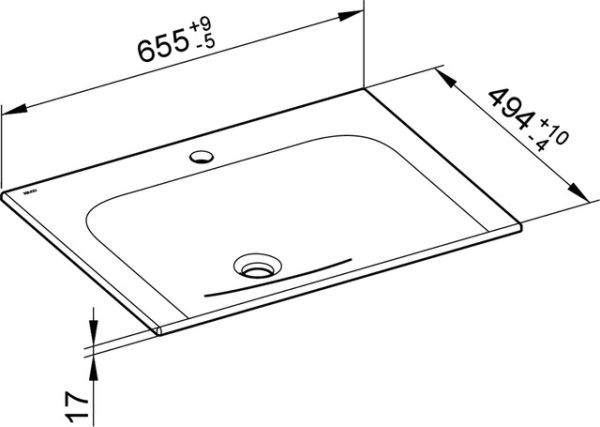 Keuco X-Line Keramik-Waschtisch mit 1 Hahnloch, 65,5x1,7x49,4cm 33150316501