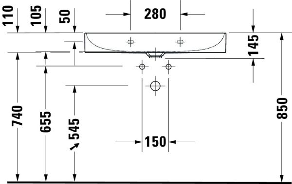 Duravit DuraSquare Waschtisch 80x47cm, ohne Überlauf, mit Wondergliss, mit nicht verschließbarem Ablaufventil, weiß 23538000411