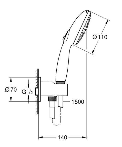 Grohe Tempesta 110 Wandhalterset mit Wandanschlussbogen, 2 Strahlarten, matt black