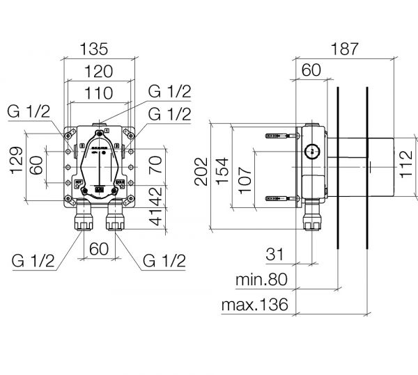 Dornbracht Bausatz Vormontage für UP-Thermostat mit Dreiwege-Mengenregulierung