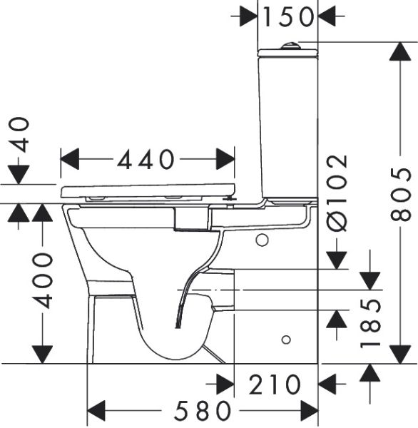 Hansgrohe EluPura Original S Stand WC Set mit Spülkasten & WC-Sitz, Abgang waagerecht/senkrecht