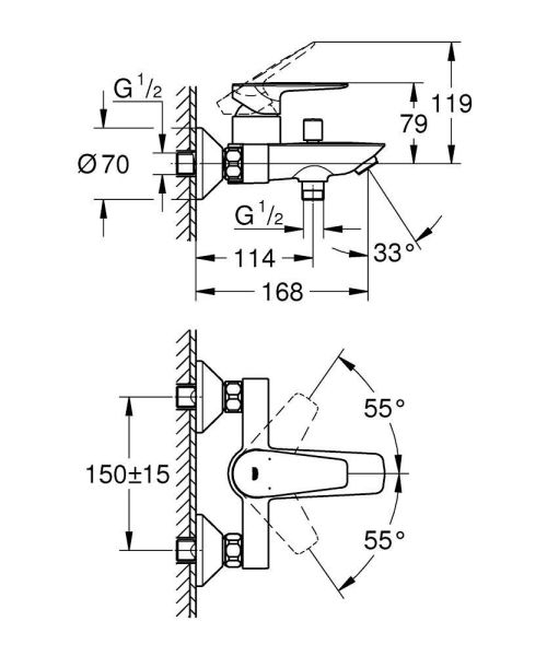 Grohe BauEdge Einhand-Wannenbatterie, chrom