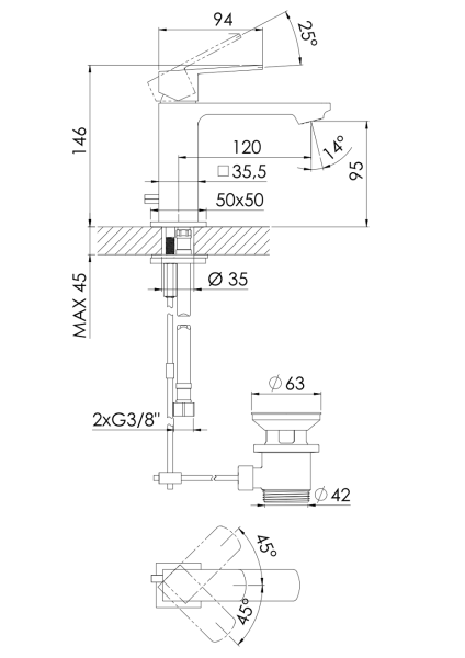 Steinberg Serie 342 Waschtischarmatur mit Ablaufgarnitur