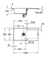 Vorschau: Grohe K500 60-C Küchenspüle mit Abtropffläche, granit schwarz