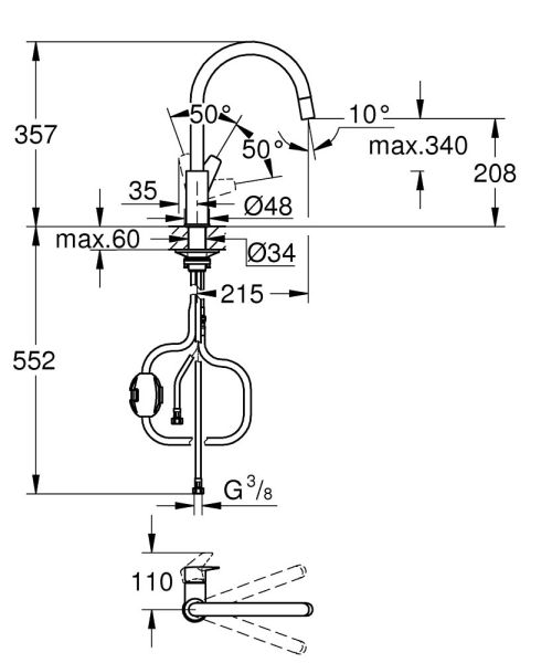 Grohe BauEdge Einhand-Küchenarmatur mit C-Auslauf, ausziehbar, chrom