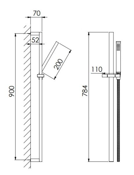 Steinberg Brausegarnitur mit Stabhandbrause, Brausestange 900mm, chrom