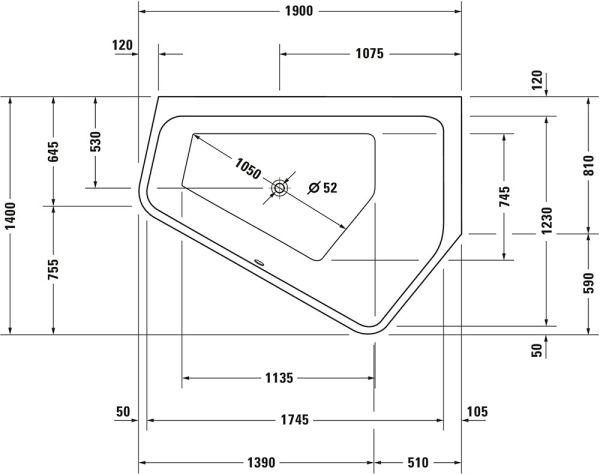 Duravit Paiova 5 Eck-Einbau-Badewanne 190x140cm, Ecke rechts, weiß