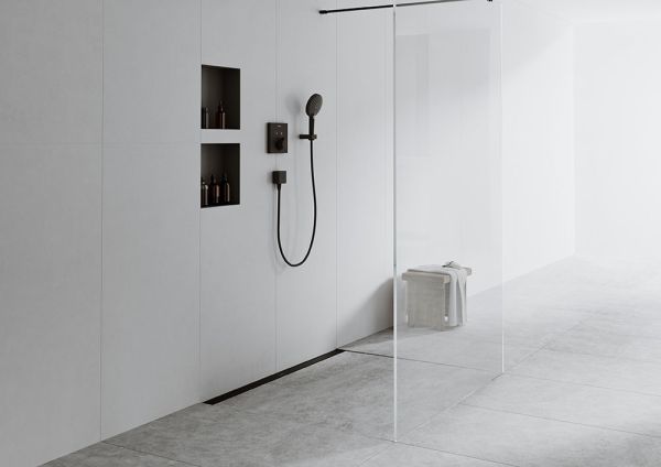 Hansgrohe RainDrain Match Fertigset Duschrinne 60cm mit höhenverst. Rahmen, befliesbar, schwarz matt