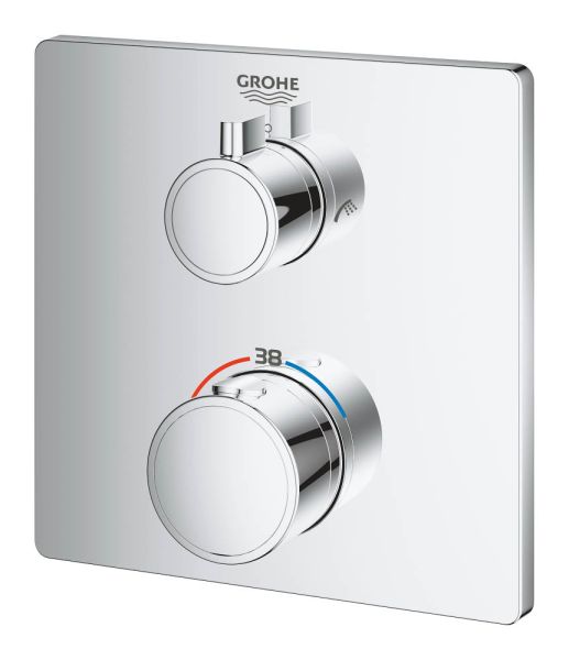 Grohe Grohtherm Thermostat-Wannenbatterie mit integrierter 2-Wege-Umstellung, eckig, chrom