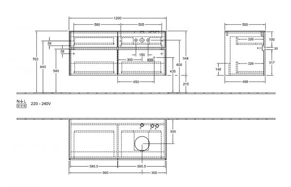 Villeroy&Boch Collaro Waschtischunterschrank 120cm für Aufsatzwaschtisch rechts