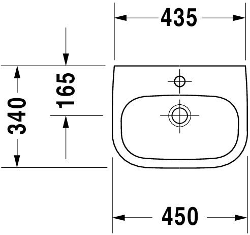 Duravit D-Code Handwaschbecken rechteckig 45x34cm, mit Hahnloch, ohne Überlauf, weiß 0707450000