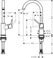 Vorschau: Hansgrohe Talis Einhebel-Waschtischmischer 210 mit Push-Open Ablaufgarnitur und Festauslauf, chrom