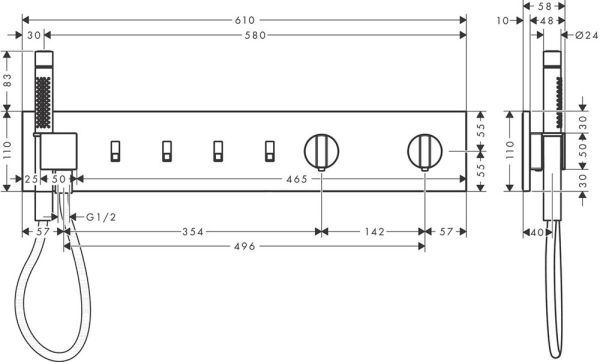 Axor ShowerComposition Thermostatmodul 610/110 Unterputz für 4 Verbraucher, mit Stabhandbrause