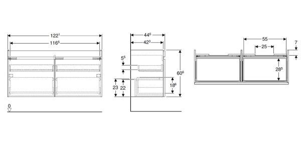 Geberit Renova Plan Unterschrank für Doppel-Waschtisch, mit zwei Schubladen, Breite 130cm weiß hickory hell_2