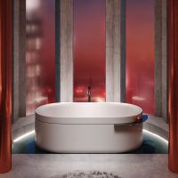Vorschau: AXOR Suite Freistehende Badewanne oval, 190x85cm, weiß matt, Ablaufgarnitur polished black chrome 42005330