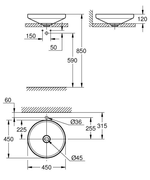 Grohe Airio Aufsatzschale rund Ø45cm, weiß PureGuard