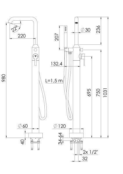 Steinberg Serie 315 freistehende Wannen-Armatur