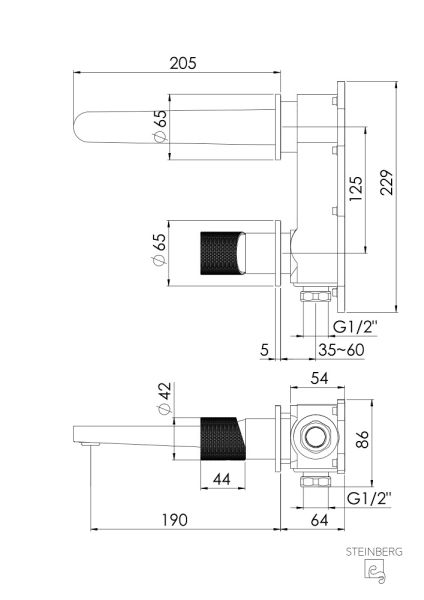 Steinberg Serie 171 Waschtisch-Wand-Einhebelmischer Ausladung 19cm