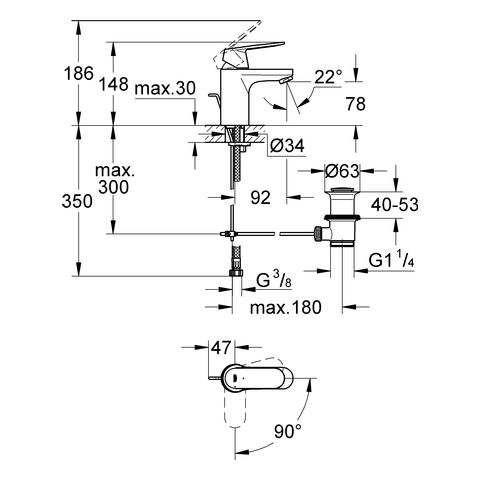 Grohe Eurosmart Cosmopolitan Waschtischbatterie mit ES-Funktion, S-Size, wassersparend, chrom