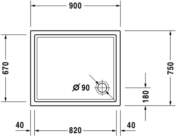 Duravit Starck Slimline Duschwanne rechteckig 75x90cm, Sanitäracryl, weiß