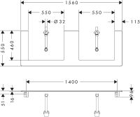 Vorschau: Hansgrohe Xelu Q Konsole 156cm mit 2 Ausschnitte, für Aufsatzwaschtisch 60x48cm 54112050