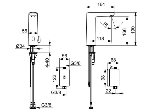 Hansa Hansaelectra Digital+ berührungslose Waschtischarmatur 19cm mit Digitalem Power Modul, chrom