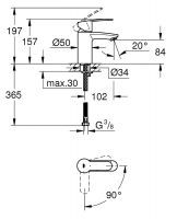 Vorschau: Grohe Eurostyle Cosmopolitan EcoJoy Waschtischbatterie, glatter Körper, S-Size, wassersparend, chrom