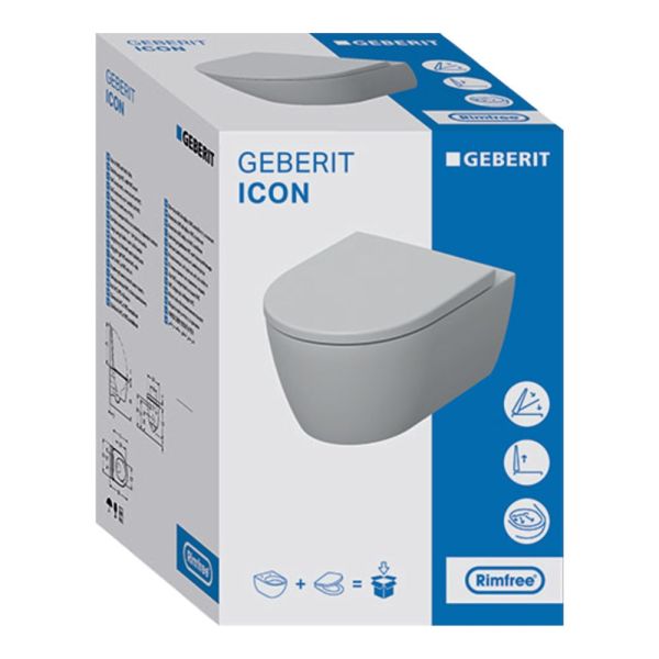 Geberit iCon Set Wand-WC Tiefspüler, geschlossene Form, Rimfree, mit WC-Sitz, weiß 500683002